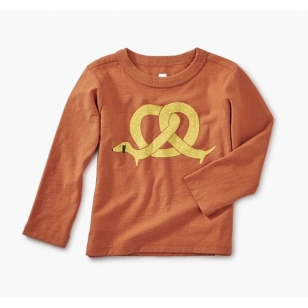 NWT Tea Collection Orange Pretzel Dog Graphic Shirt, Size 9-12 month